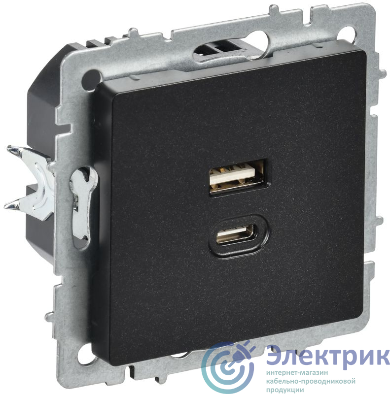 BR-U22-045-K02 | Розетка СП BRITE РЮ11-2-БрЧ USB A+C 45Вт высокоскор. заряд. черн. IEK 