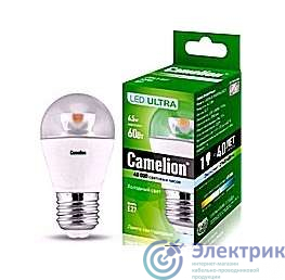 Лампа светодиодная LED6.5-G45-CL/845/E27 6.5Вт шар 4500К бел. E27 555лм 220-240В Camelion 11933
