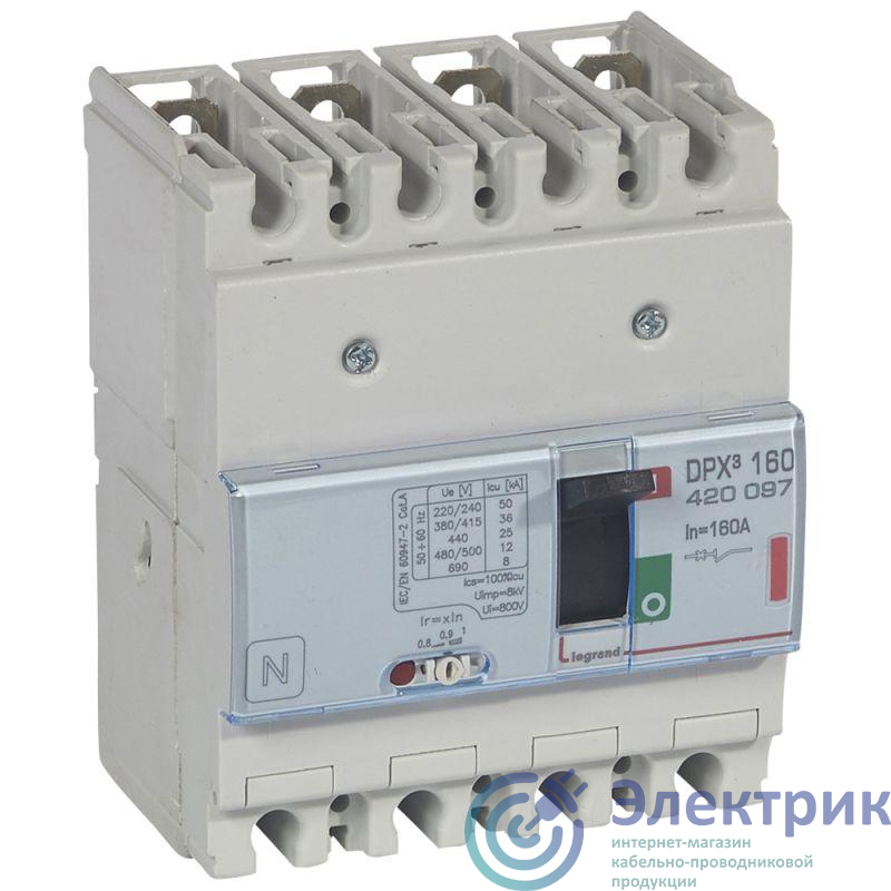 Выключатель автоматический 4п 160А 36кА DPX3 160 термомагнитн. расцеп. Leg 420097