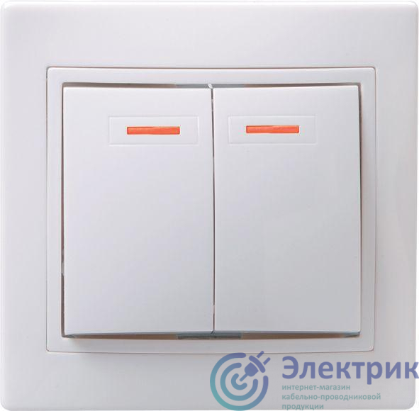 Выключатель 2-кл. СП Кварта 10А IP20 ВС10-2-1-КБ с индикацией бел. IEK EVK21-K01-10-DM