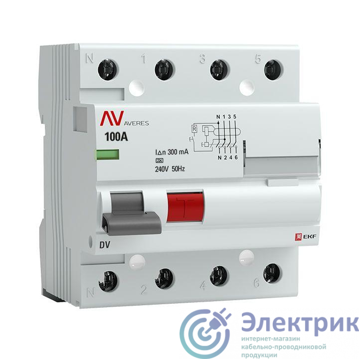 Выключатель дифференциального тока (УЗО) 4п 100А 300мА тип A DV AVERES EKF rccb-4-100-300-a-av