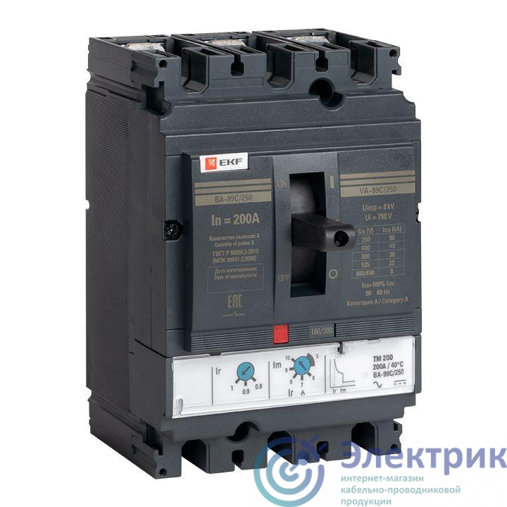 Выключатель автоматический 3п 250/200А 45кА ВА-99C Compact NS PROxima EKF mccb99C-250-200