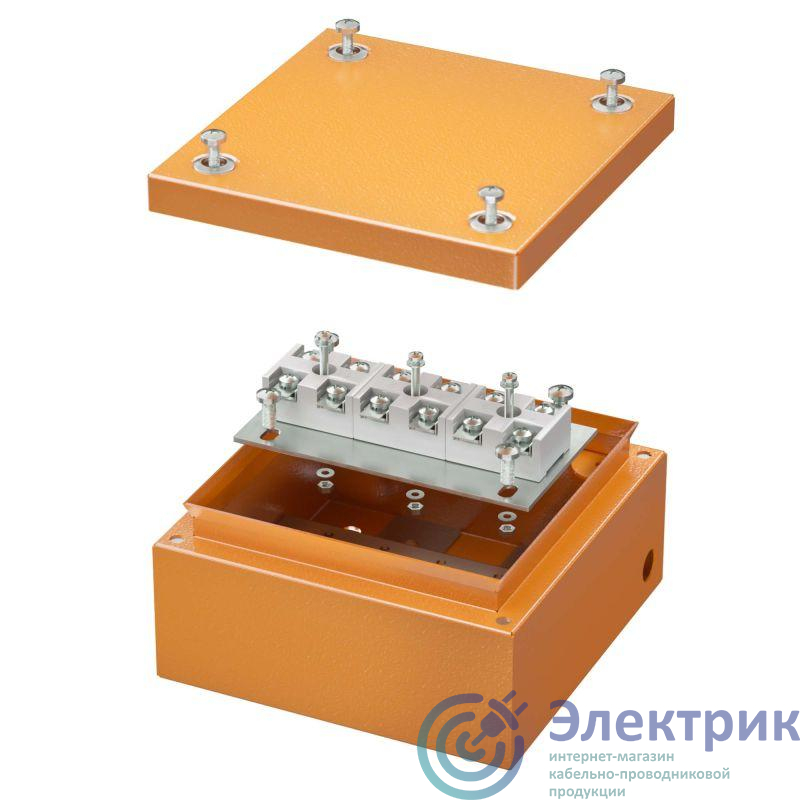 Коробка ответвительная FS 150х150х80мм 6р 450В 32А 10кв.мм нерж. контакт с гладкими стенками и клеммн. IP66 сталь. DKC FSK30610