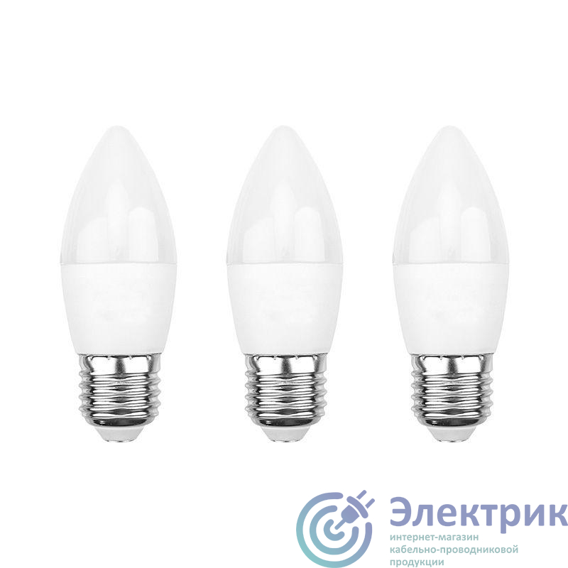 Лампа светодиодная 7.5Вт CN свеча 6500К E27 713лм (уп.3шт) Rexant 604-022-3