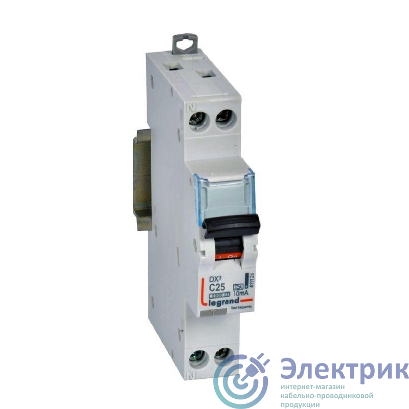 Выключатель автоматический дифференциального тока АВДТ DX3 1П+Н 6000А C25 10мА тип А 1мод. Leg 411126