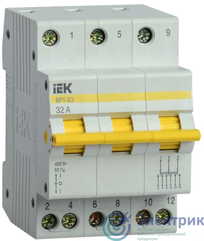 Выключатель-разъединитель трехпозиционный 3п ВРТ-63 32А IEK MPR10-3-032