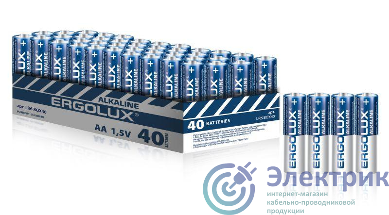 Элемент питания алкалиновый AA/LR6 1.5В Alkaline BOX40 ПРОМО (уп.40шт) Ergolux 14673