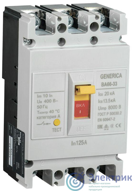 Выключатель автоматический 3п 125А 20кА ВА66-33 GENERICA SAV20-3-0125-G