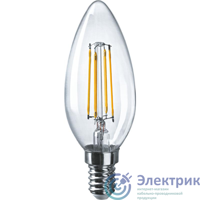Лампа светодиодная филаментная 80 897 OLL-F-C35-12-230-4K-E14 12Вт свеча прозрачная 4000К нейтр. бел. E14 1200лм 220-240В ОНЛАЙТ 80897
