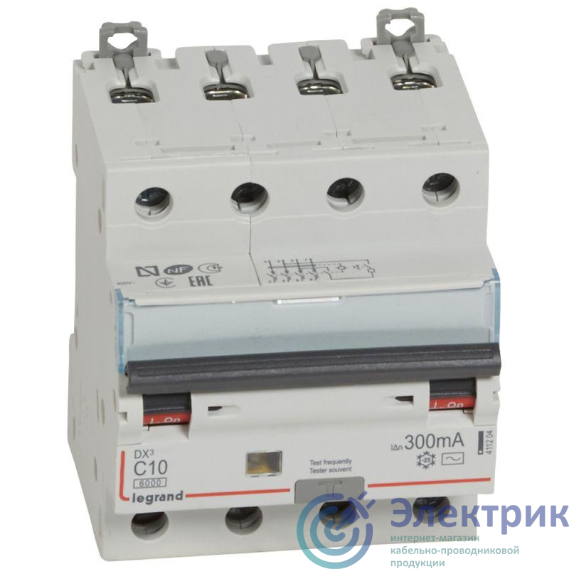 Выключатель автоматический дифференциального тока 4п C 10А 300мА тип AC 10кА DX3 Leg 411204