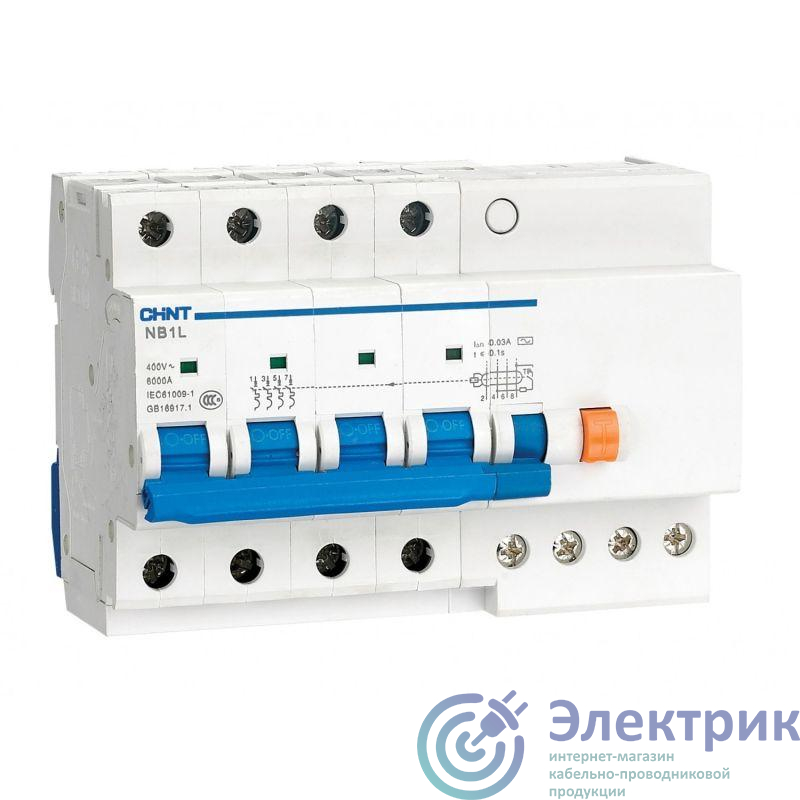 Выключатель автоматический дифференциального тока 4п C 16А 30мА тип AC 6кА NB1L-40 (R) CHINT 198111