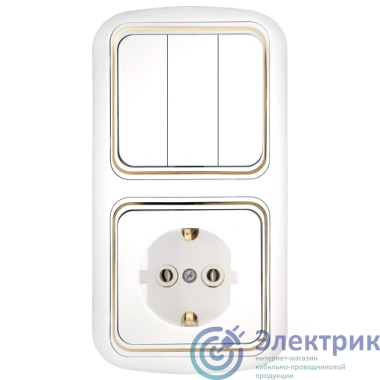 Беларусь Блок скрытый: выключатель трехклавишный + розетка 2К+З Гармония Люкс