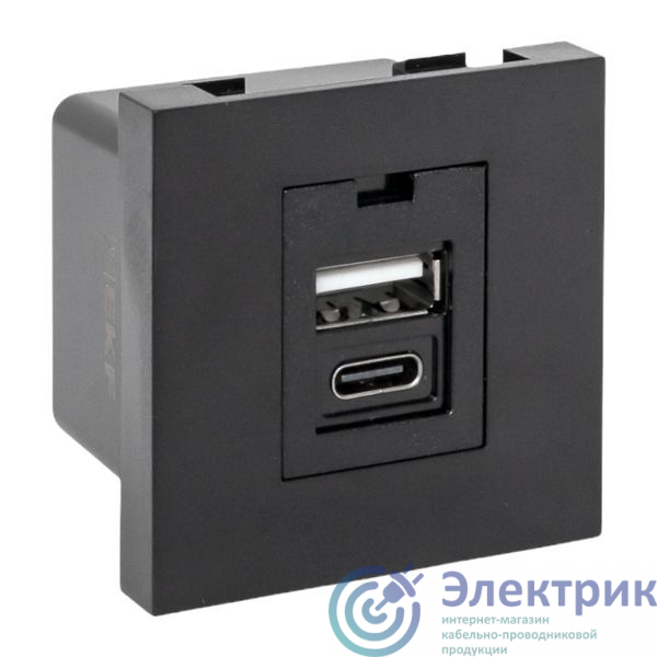 E2MR2B-21USB-10-AC | Розетка USB 2-м A+C 2.1А без индикатора черн. матов. EKF 