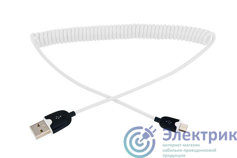 Кабель USB универсальный microUSB шнур витой 1м бел. Rexant 18-4301