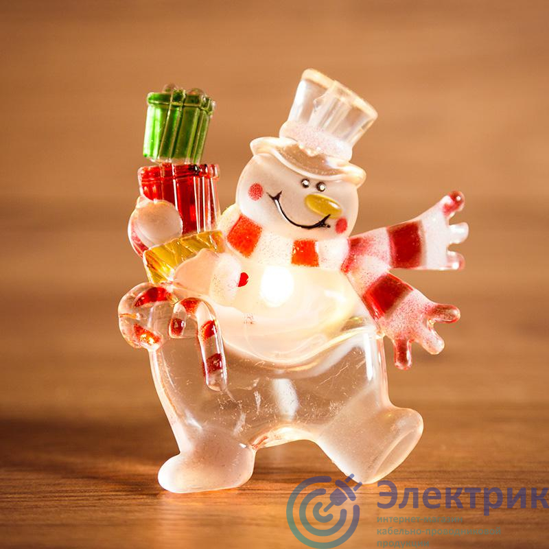 Фигура светодиодная &quot;Снеговик с подарком&quot; 75х90х10мм 1LED 6В IP20 RGB на присоске элементы питания 2хCR2032 (в компл.) Neon-Night 501-022