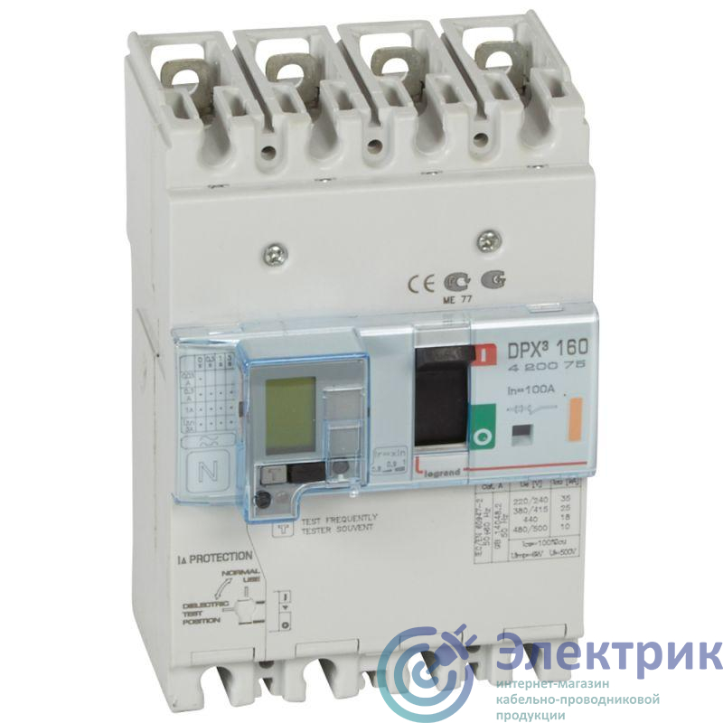 Выключатель автоматический дифференциального тока 4п 100А 25кА DPX3 160 термомагнитн. расцеп. Leg 420075
