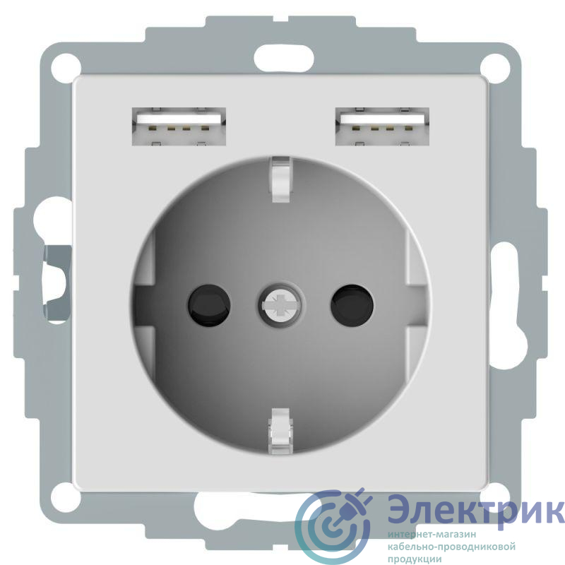 Механизм розетки 3-м СП Merten SM 16А IP20 Schuko с 2-мя заряд. устройствами USB 2.4А активно бел. SchE MTN2366-0325