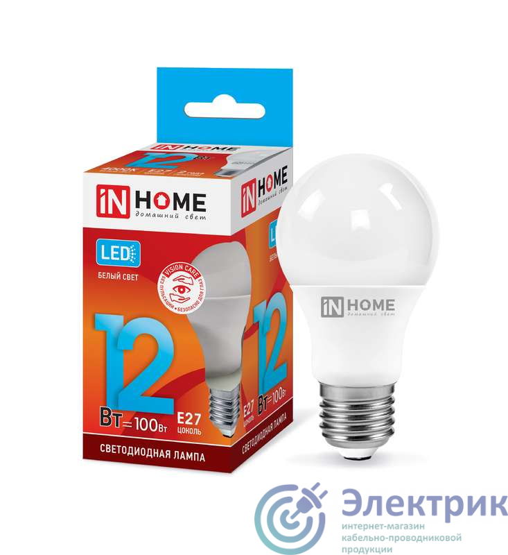 Лампа светодиодная LED-A60-VC 12Вт грушевидная 4000К нейтр. бел. E27 1140лм 230В IN HOME 4690612020242