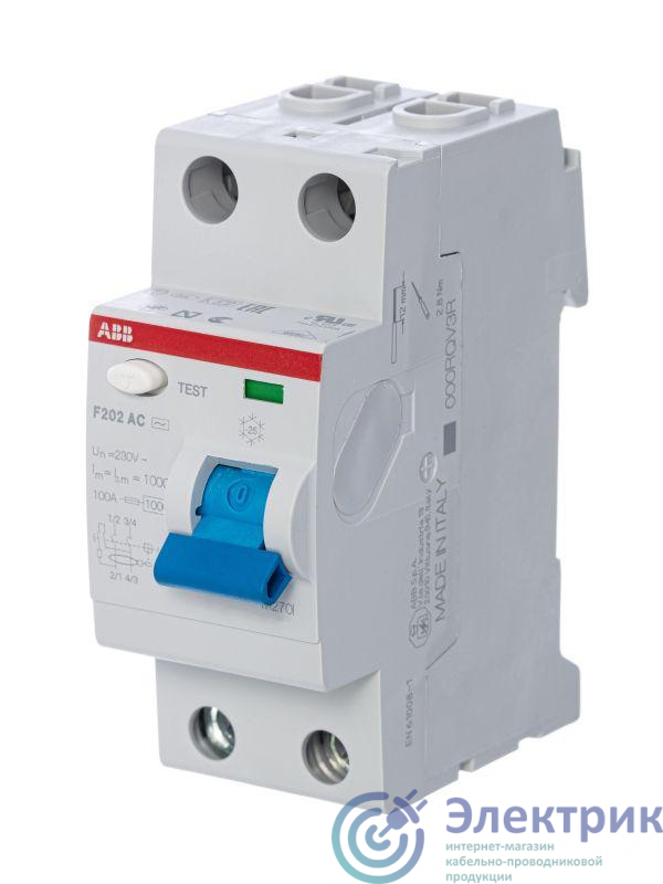 Выключатель дифференциального тока (УЗО) 2п 25А 100мА тип AC F202 ABB 2CSF202001R2250