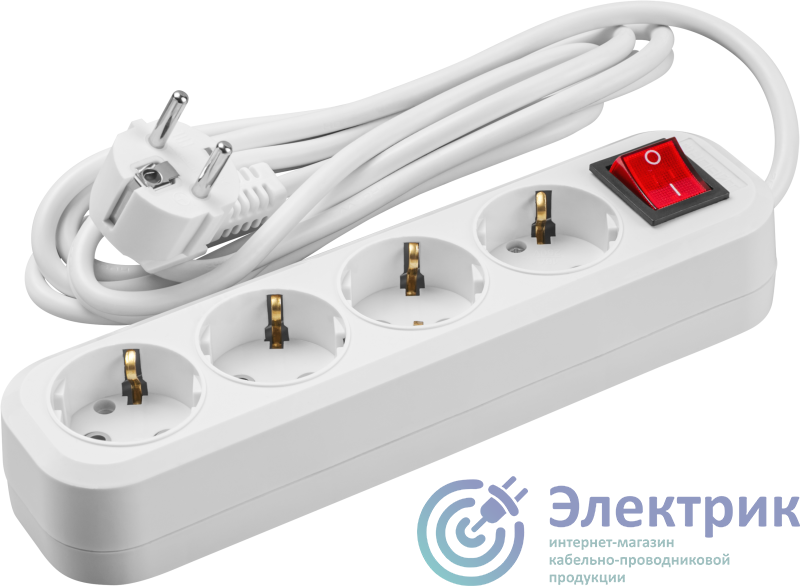 90809 | Удлинитель 4х3м с заземл. 16А IP20 90 809 OPE-S-04-300-ESC-3x1 с кнопкой бел. ОНЛАЙТ
