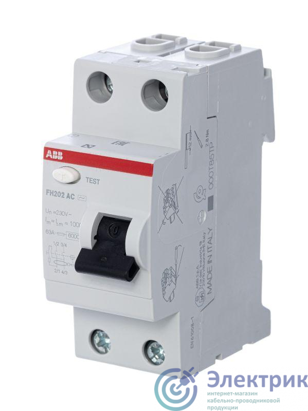 Выключатель дифференциального тока (УЗО) 2п 25А 300мА тип AC FH202AC-25/0.3 2мод. ABB 2CSF202003R3250