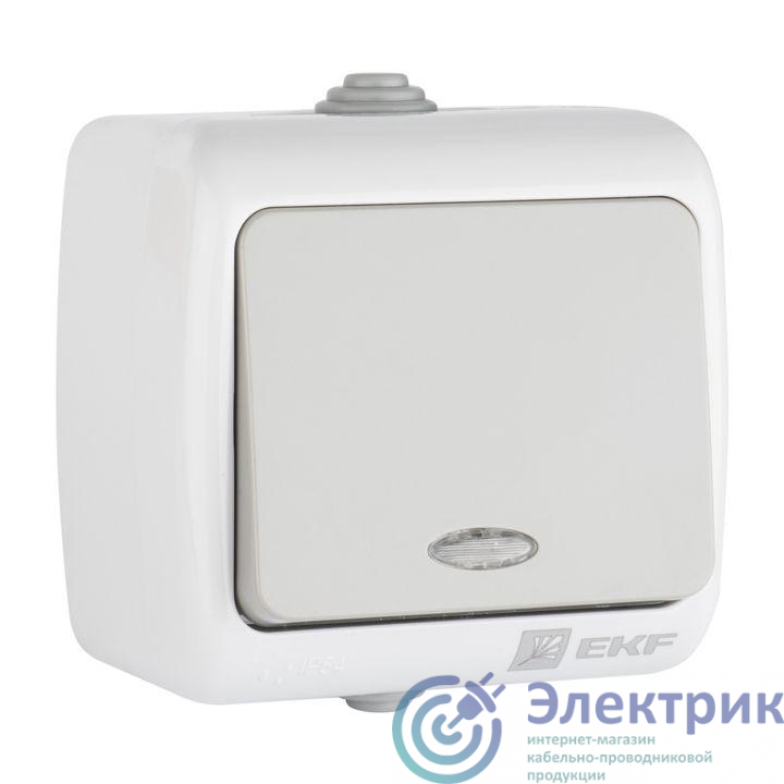 Выключатель 1-кл. ОП Мурманск 10А IP54 с индикатором сер. EKF EFV10-121-30-54