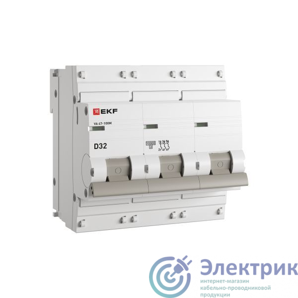 mcb47100m-3-32D-pro | Выключатель автоматический модульный 3п D 32А 10kA ВА 47-100M без теплового расцеп. PROxima EKF 